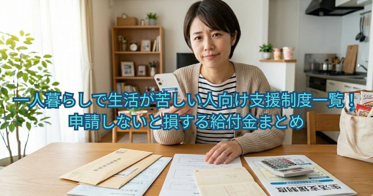 一人暮らしで生活が苦しい人向け支援制度一覧！申請しないと損する給付金まとめ