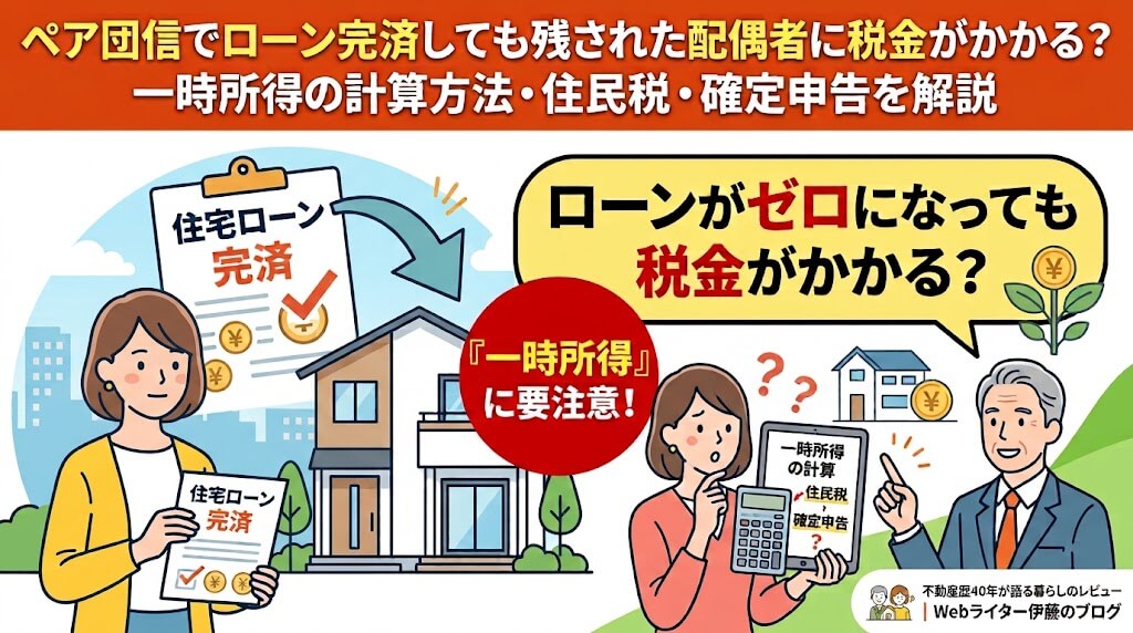 ペア団信でローン完済しても残された配偶者に税金がかかる？一時所得の計算方法・住民税・確定申告を解説